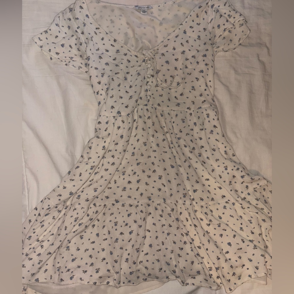 American Girl Cream and Blue Floral Mini Dress